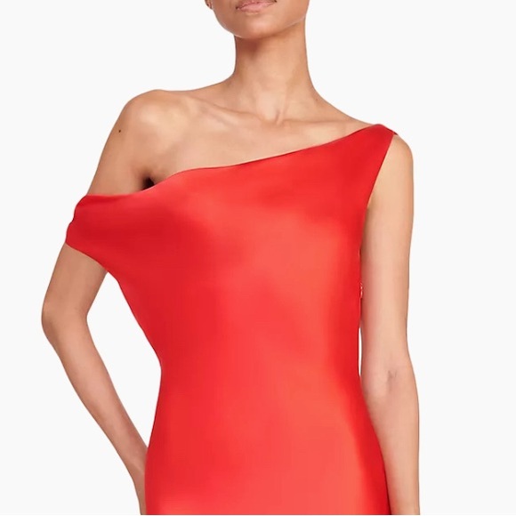 STAUD Ashanti Asymmetric Off Shoulder Red Rose Gown - Picture 11 of 14